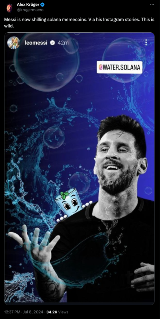 WaterCoin Goes Viral: Messi Endorses Solana-Based Memecoin