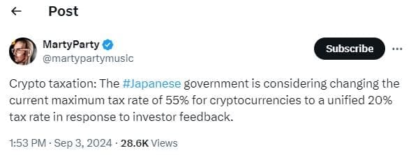 Japan’s Financial Regulator Proposes Lower Crypto Taxes for 2025