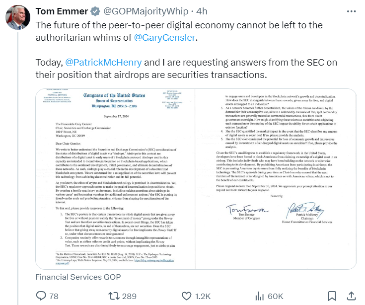 SEC’s Gensler Given Deadline to Clarify Airdrop Rules